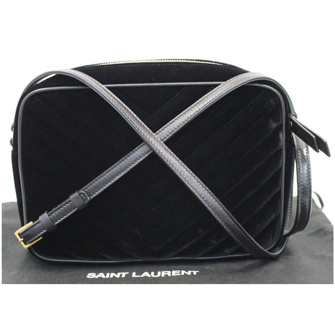 YVES SAINT LAURENT Camera Velvet Crossbody Bag Black