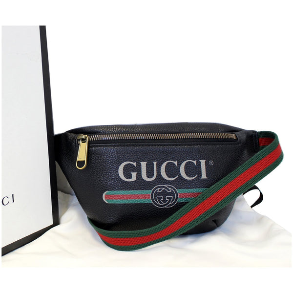 GUCCI Print Leather Black Belt Waist Bum Bag Small 527792-US