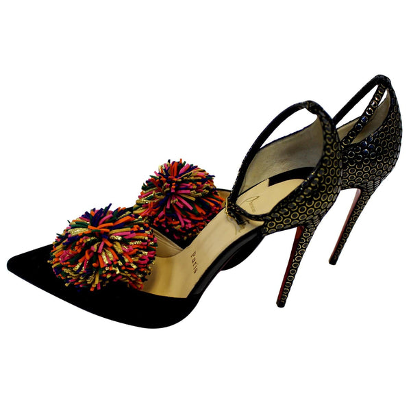 CHRISTIAN LOUBOUTIN Tsarou Suede Pompom Red Sole Pumps US 6-US
