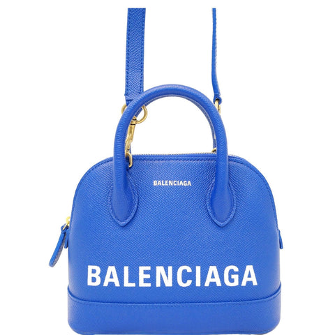 BALENCIAGA Ville Top Handle XXS Grained Leather Crossbody Bag Blue