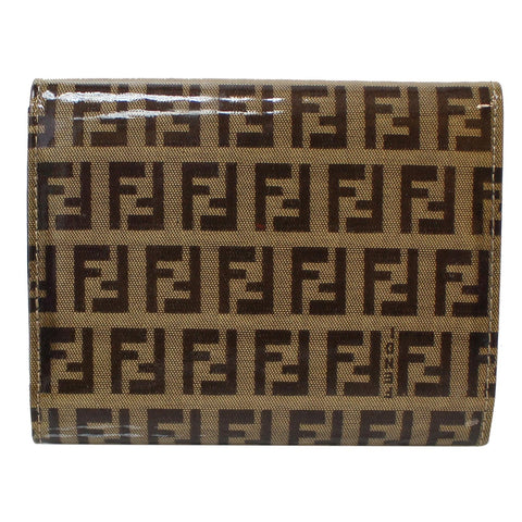 FENDI Trifold Zucca Vinyl Coated Wallet Brown