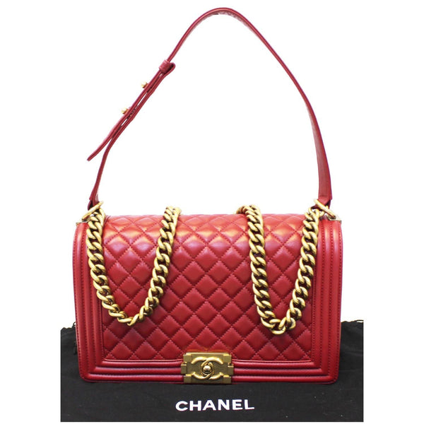 CHANEL Medium Boy Flap Lambskin Leather Shoulder Bag Red-US