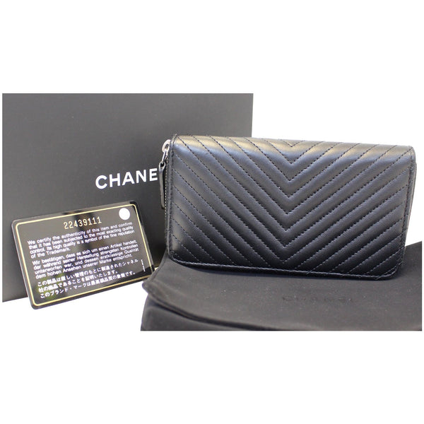 CHANEL Lambskin Chevron Quilted Zip Around Wallet Black-US