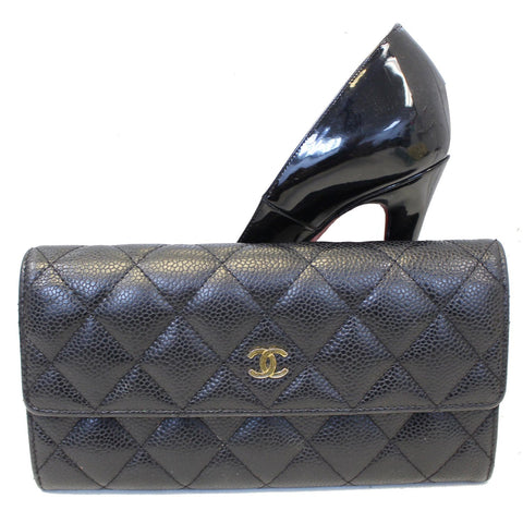 Chanel Gusset Flap Caviar Wallet Black
