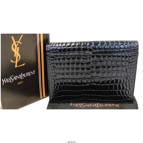 YVES SAINT LAURENT Black Crocodile Leather Clutch Bag-US