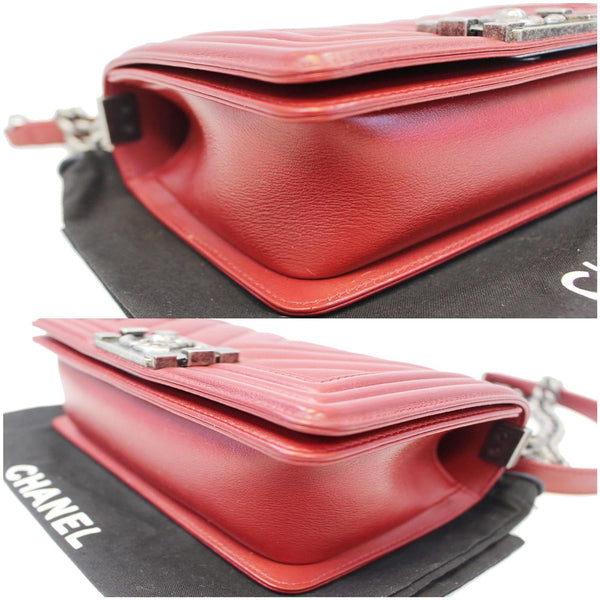 CHANEL Small Chevron Boy Calfskin Leather Flap Bag Burgundy