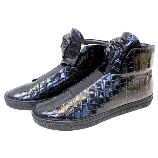 Versace Black Leather Medusa High Top Sneakers-US