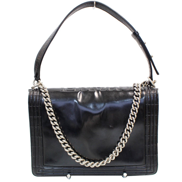 CHANEL Large Boy Glazed Calfskin Leather Shoulder Bag Black