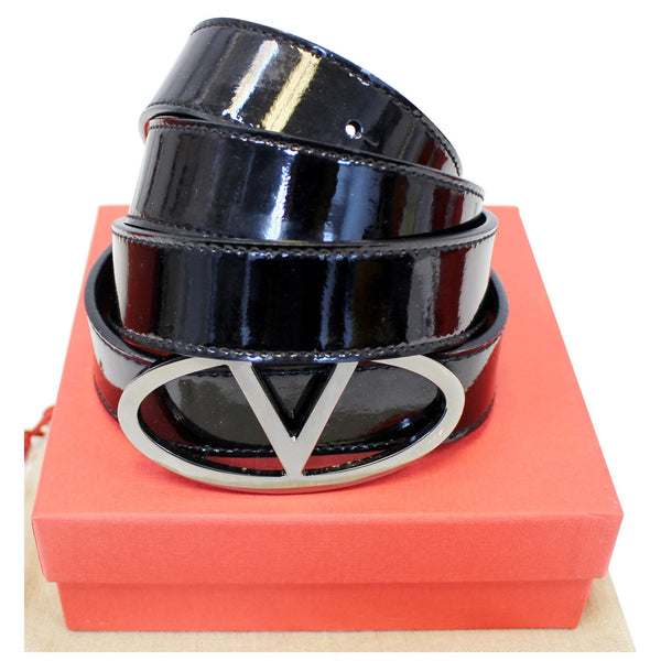 Valentino Logo Black Leather Belt Size 36-US