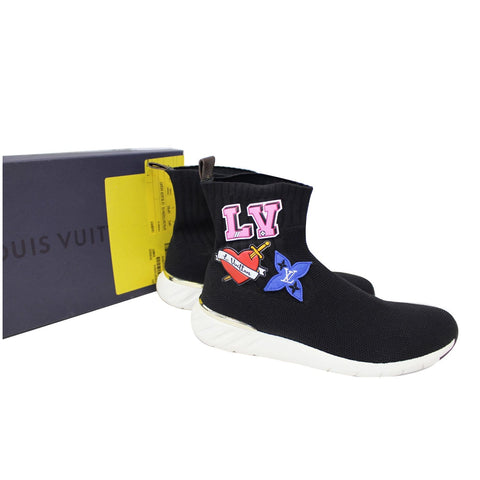 Louis Vuitton Knit Fabric Heart Patch High Top Shoes