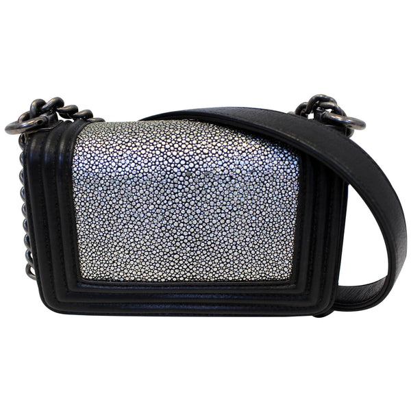 CHANEL Mini Boy Galuchat Stingray Flap Bag Black Silver-US