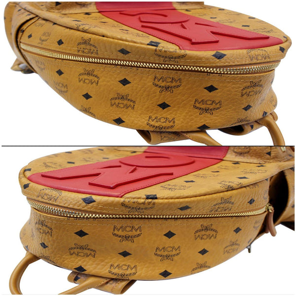 MCM Visetos Medium Stark Logo Stripe Backpack Cognac Red