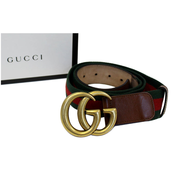 GUCCI Web Nylon Double G Buckle Belt Size 45 Red/Green-US