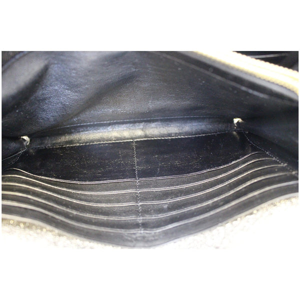 YVES SAINT LAURENT Chevron Leather Chain Wallet Shoulder Bag Silver