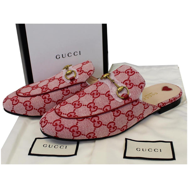 GUCCI Princetown GG Canvas Horsebit Slippers Red US 9