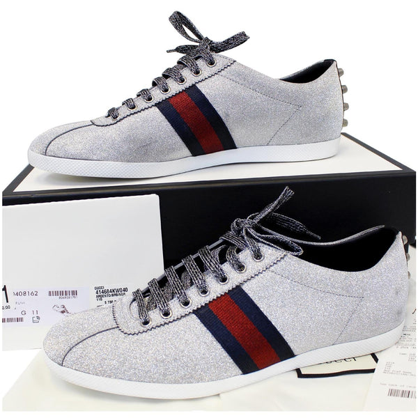 GUCCI Silver Glitter Web sneaker with Studs Size 11-US