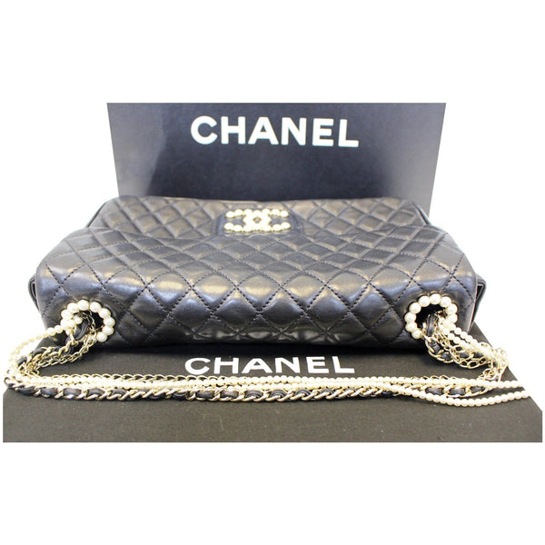 CHANEL Westminster Pearl Flap Lambskin Medium Shoulder Bag Black-US