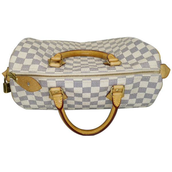 Louis Vuitton Speedy 30 Damier Azur Satchel Bag with brown strap