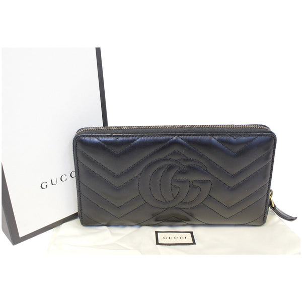 GUCCI Matelasse GG Marmont Zip Around Calfskin Wallet Black-US