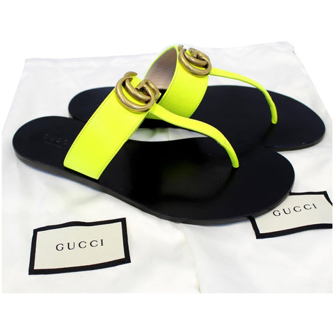 GUCCI GG Marmont Leather Thong Sandal Green 7-US