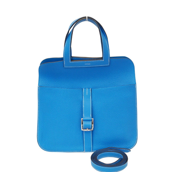 HERMES Halzan 31cm Clemence Leather Crossbody Bag Blue