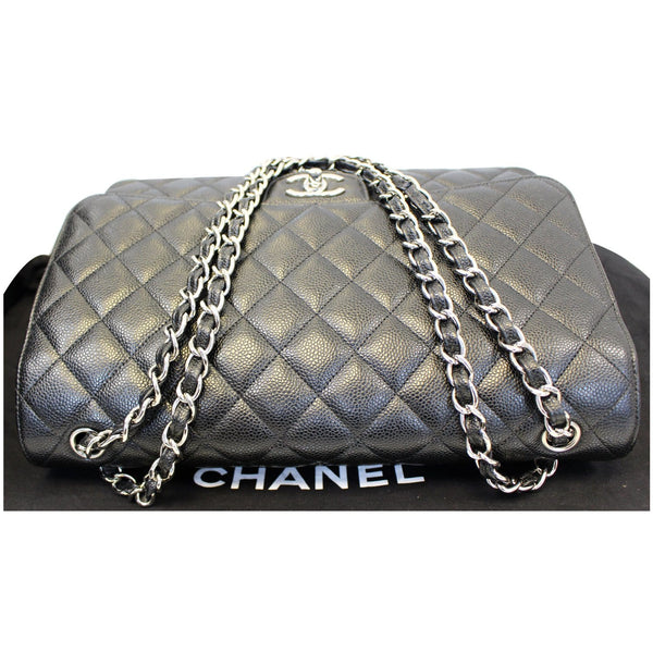 CHANEL Maxi Caviar Leather Jumbo Double Flap Shoulder Bag Black-US