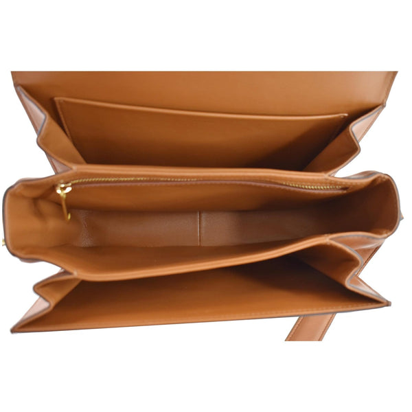 CELINE Triomphe Medium Leather Textile Shoulder Bag White