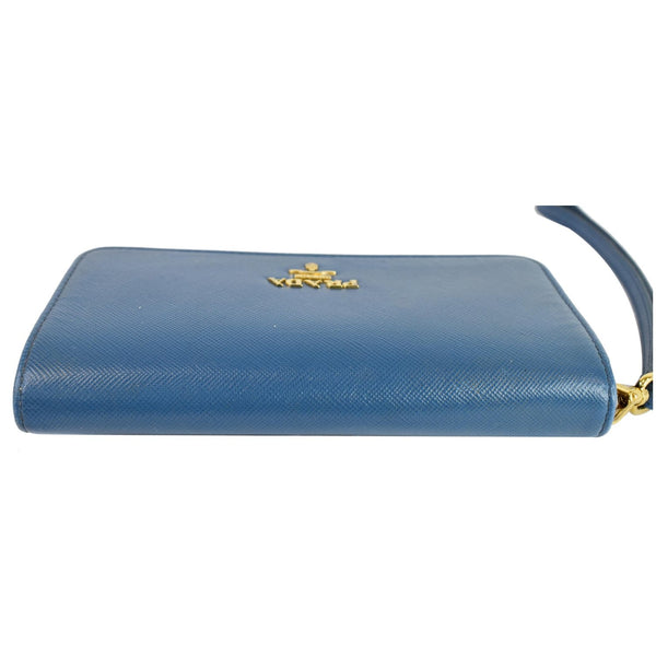 PRADA Saffiano Textured Leather Wristlet Wallet Blue