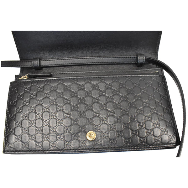 GUCCI GG Micro Guccissima Leather Crossbody Wallet Black 466507