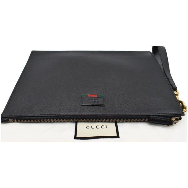 GUCCI Agora Web Leather Pouch Clutch Bag Black 428758