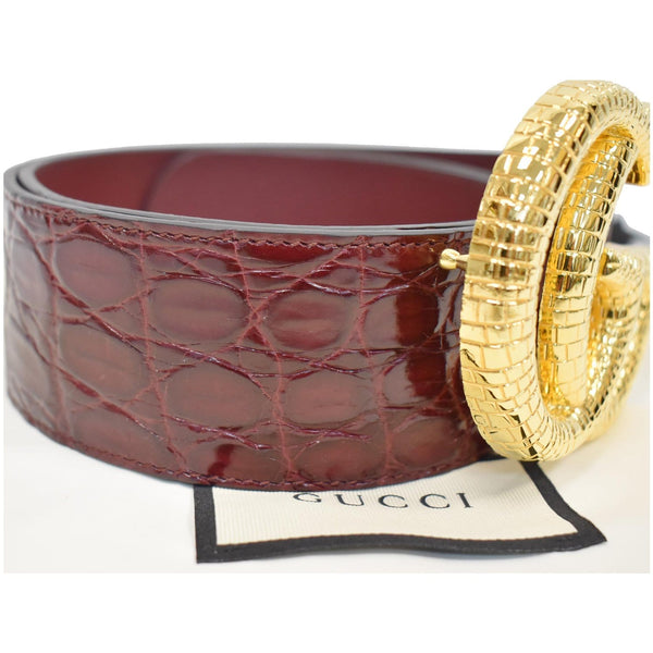 Gucci Lizard Double G Buckle Calfskin Leather Belt - Bordeaux color