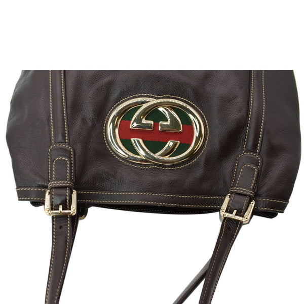 GUCCI Britt Leather Tote Bag Dark Brown 162094
