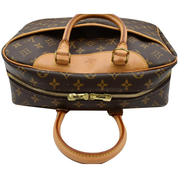 LOUIS VUITTON Deauville Boston Monogram Canvas Satchel Bag Brown