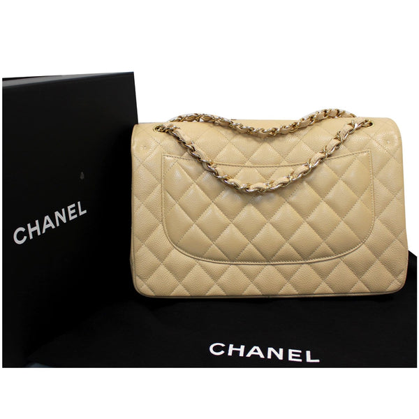 CHANEL Jumbo Double Flap Caviar Leather Shoulder Bag Beige