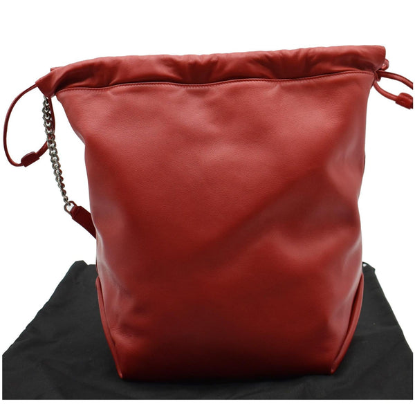 YVES SAINT LAURENT Teddy Lambskin Leather Bucket Shoulder Bag Red