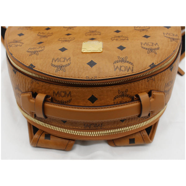 MCM Stark Medium Visetos Monogram Canvas Backpack Bag Cognac Red