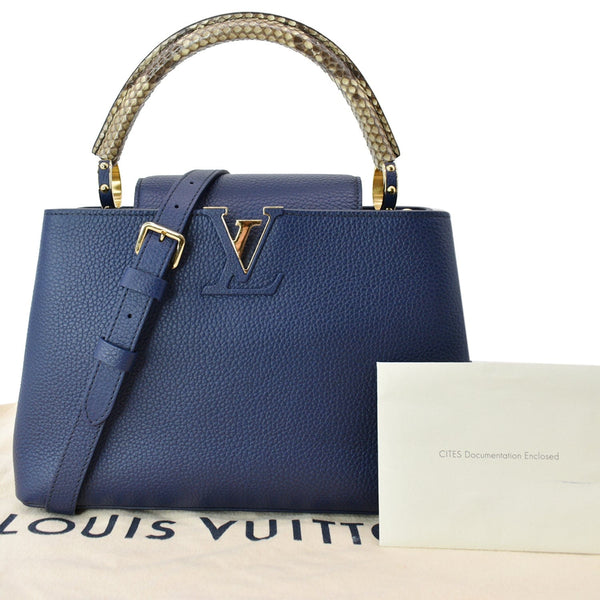 LOUIS VUITTON Capucines MM Taurillon Python Leather Satchel Bag Blue