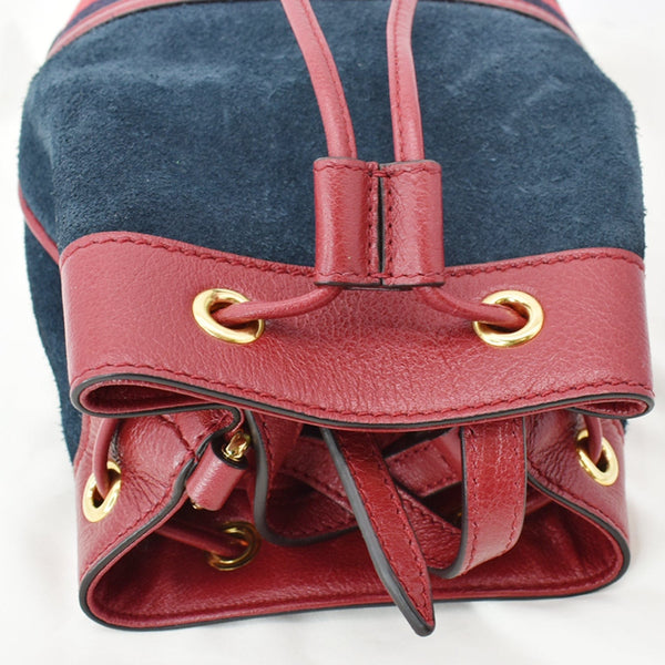 GUCCI Ophidia Mini Leather Trimmed Suede Bucket Bag Blue 550620