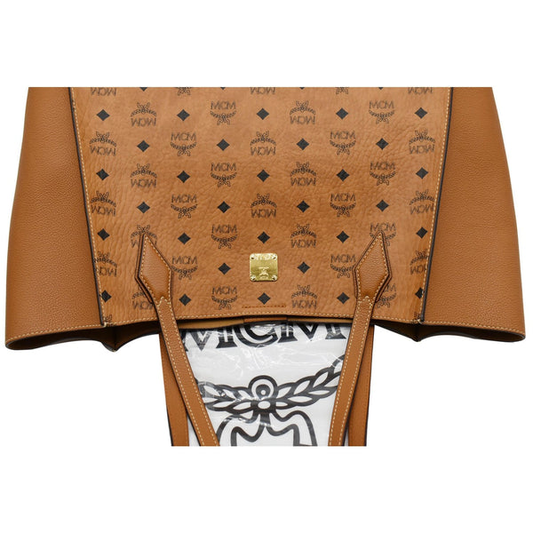 MCM Large Luisa Visetos Monogram Print Shopper Tote Bag Cognac