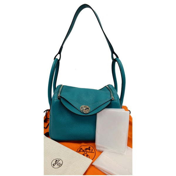 Hermes Lindy 30cm Clemence Leather Satchel Bag Teal