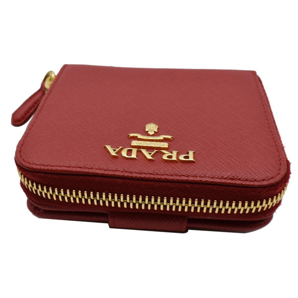PRADA Small Saffiano Leather Zip Around Wallet Red- Hot Deals