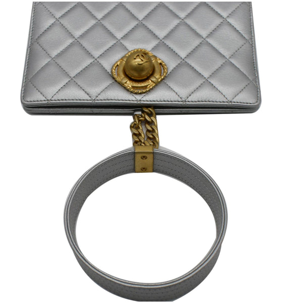 CHANEL By The Sea Quilted Lambskin Leather Clutch Wallet Metallic Silver