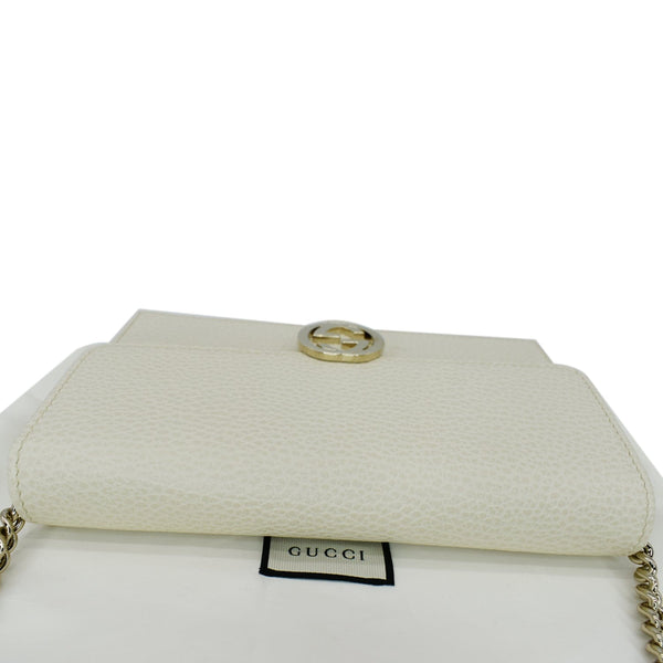 GUCCI GG Interlocking Pebbled Leather Crossbody Bag White 615523