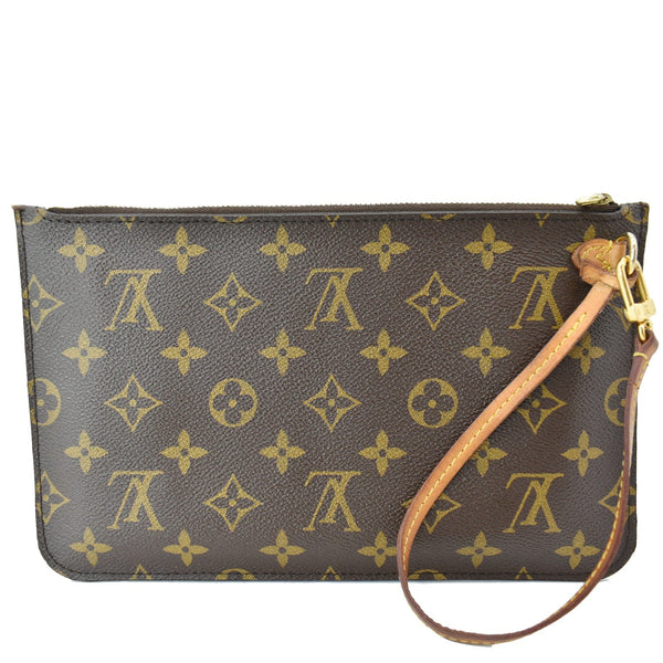 LOUIS VUITTON Neverfull Monogram Canvas Pochette Wristlet Pouch Brown