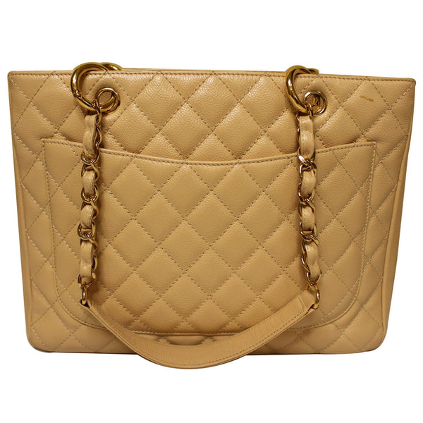 CHANEL Grand Shopping Caviar Leather Tote Shoulder Bag Beige