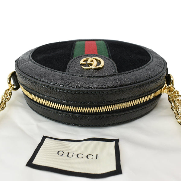 GUCCI Ophidia Mini GG Round Web Leather Crossbody Bag Black 550618
