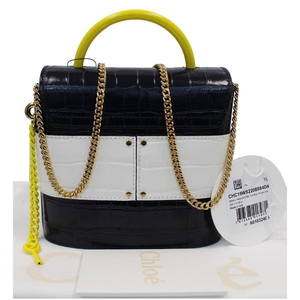 CHLOE Aby Lock Small Embossed/Calfskin Leather Chain Shoulder Bag Navy Blue