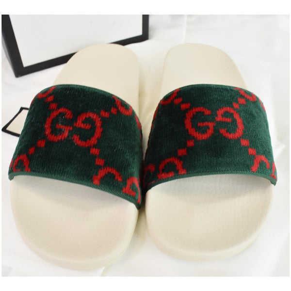 Gucci Logo Velvet Monogram Slide Sandal model 577676