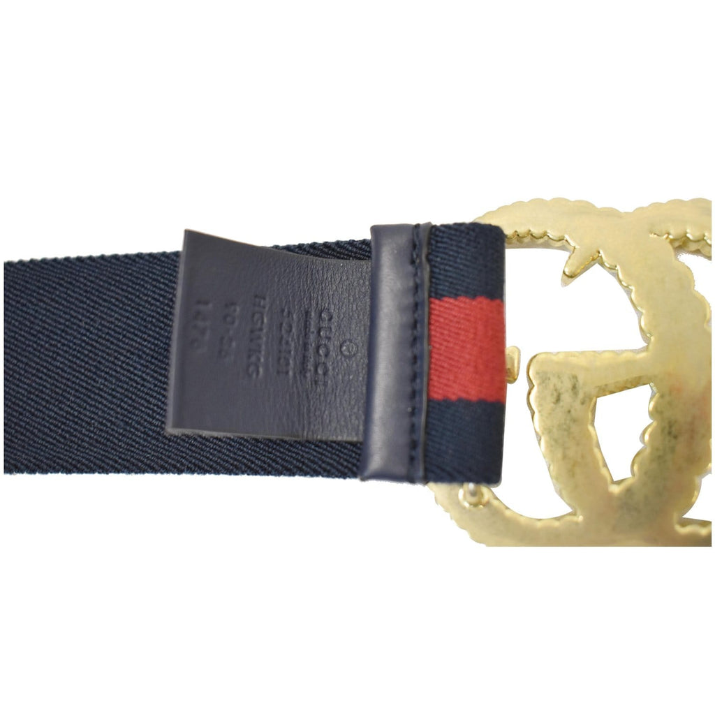 GUCCI Torchon Double G Web Elastic Belt Navy Blue Size 90/36 display picture 1
