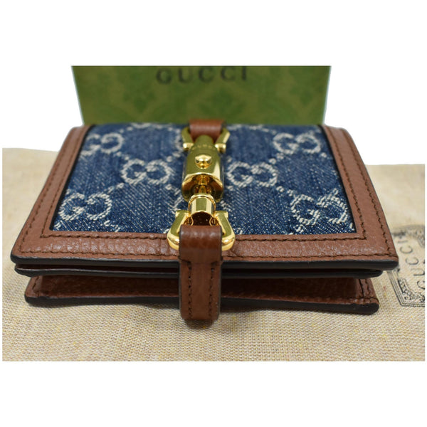 GUCCI Jackie 1961 GG Jacquard Denim Card Case Wallet Dark Blue
